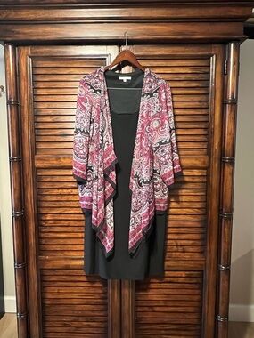 Studio One Paisley Handkerchief Layered Kimono Overlay Dress Boho Size 18W